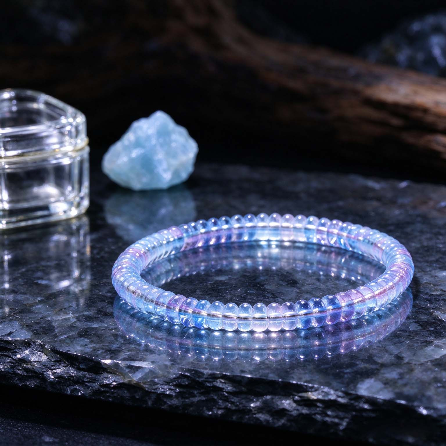 Elastic Bracelet with Natural Stone Beads, Unisex